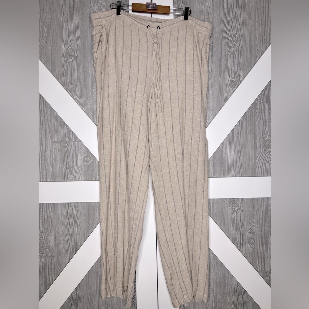 D11.02 Vince Camuto Cozy Beige Striped Lounge Pants XL